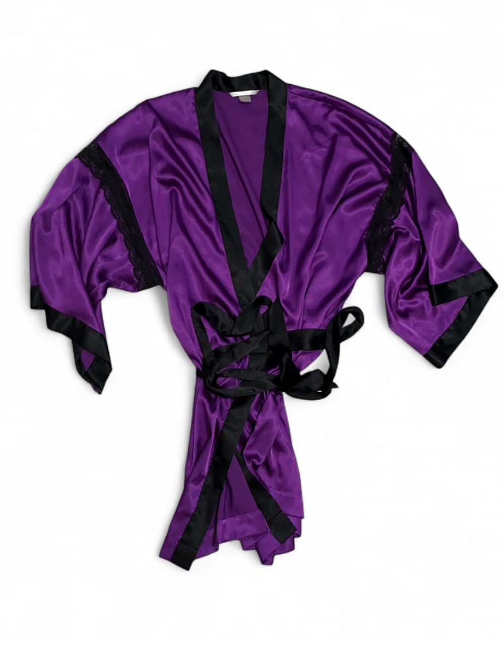 Victoria's Secret Purple Satin Robe with Black Trim